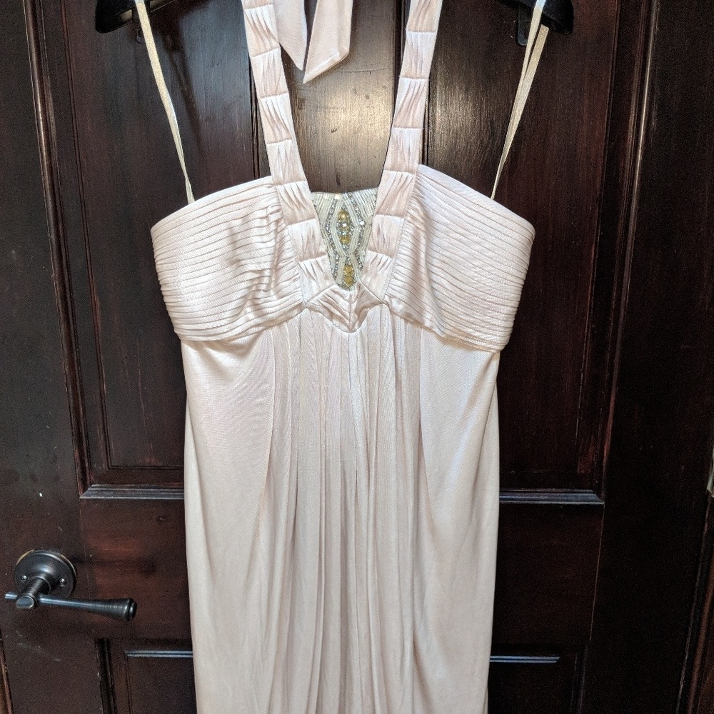 BCBGMaxAzria Cream beaded halter Dress